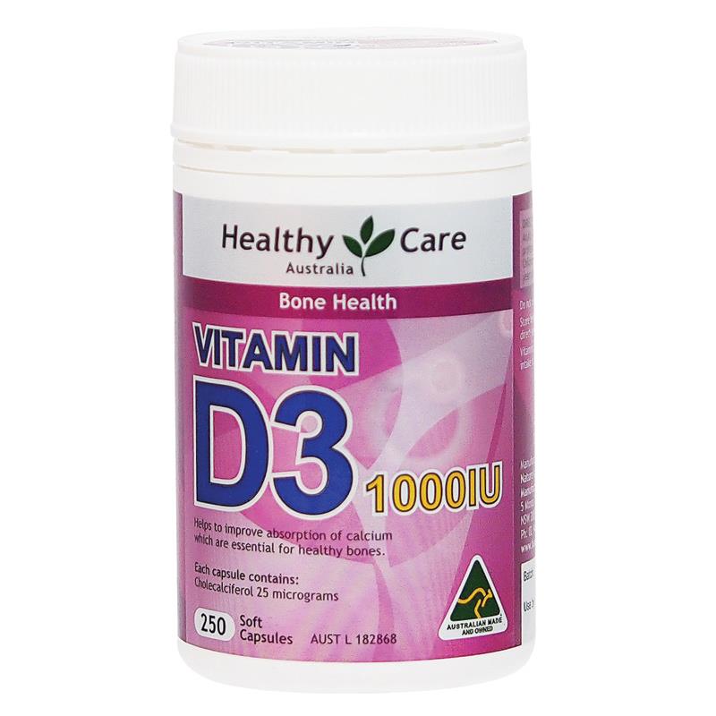 Vitamin D3 1000 IU Healthy Care Hộp 250 Viên Của Úc