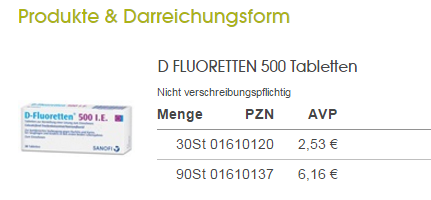 Quy cách mã vạch của D- Fluoretten 500 I.E