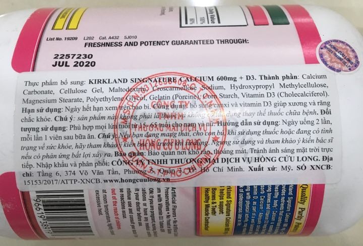 Viên Uống Hỗ Trợ Bổ Sung Calcium + D3 Kirkland Của Mỹ