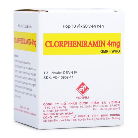 Thuốc trị viêm mũi dị ứng và dị ứng khác Clorpheniramin 4mg 1