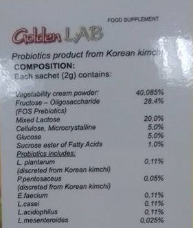 Thành phần Men Vi Sinh Golden Lab Hàn Quốc