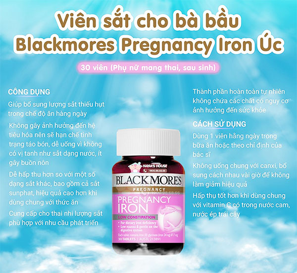 Ưu điểm của viên sắt cho bà bầu Blackmores Pregnancy Iron