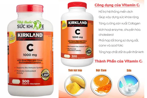 Viên ngậm Vitamin C Vitamin C 1000mg Kirkland