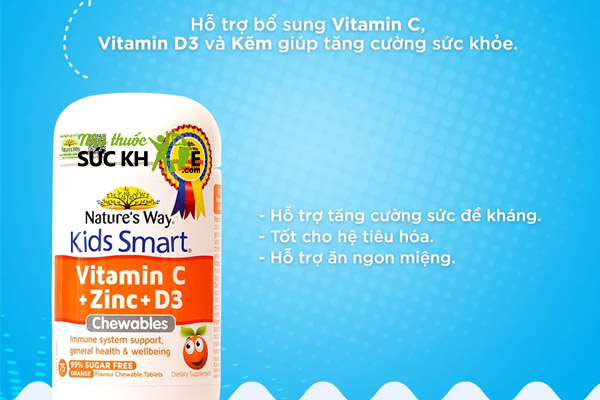 Ưu điểm của Nature’s Way Kids Smart Vitamin C + Zinc + D3 Chewables Tablets