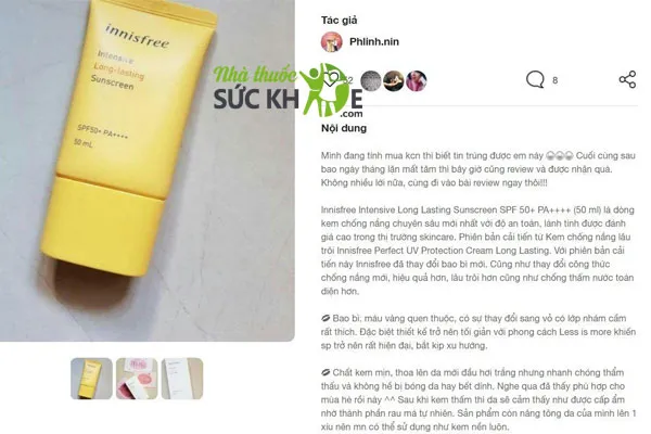 review Kem chống nắng Innisfree Long Lasting For Oily Skin 