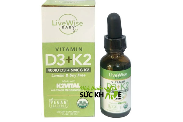 Vitamin D3 + K2 hữu cơ dạng giọt Livewise Baby