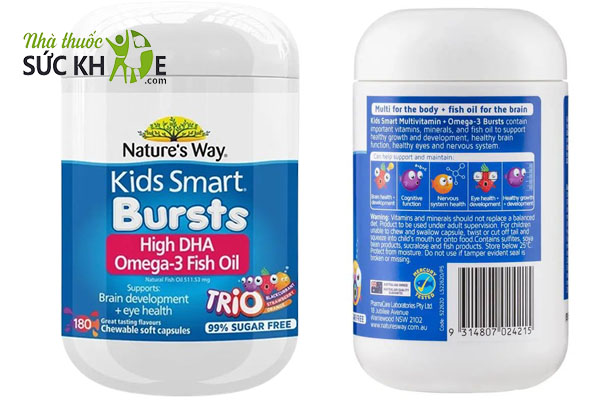 Viên nhai Nature's Way Kids Smart Omega 3 Trio High DHA có hương vị trái cây 