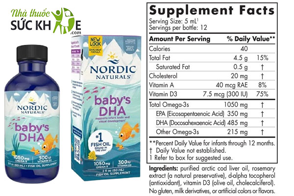 Thành phần trong DHA dạng nhỏ giọt Nordic Naturals Baby DHA with Vitamin D3