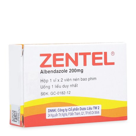 Thuốc tẩy giun sán Zentel 200mg ( 2 viên/ hộp) chưa Albendazole